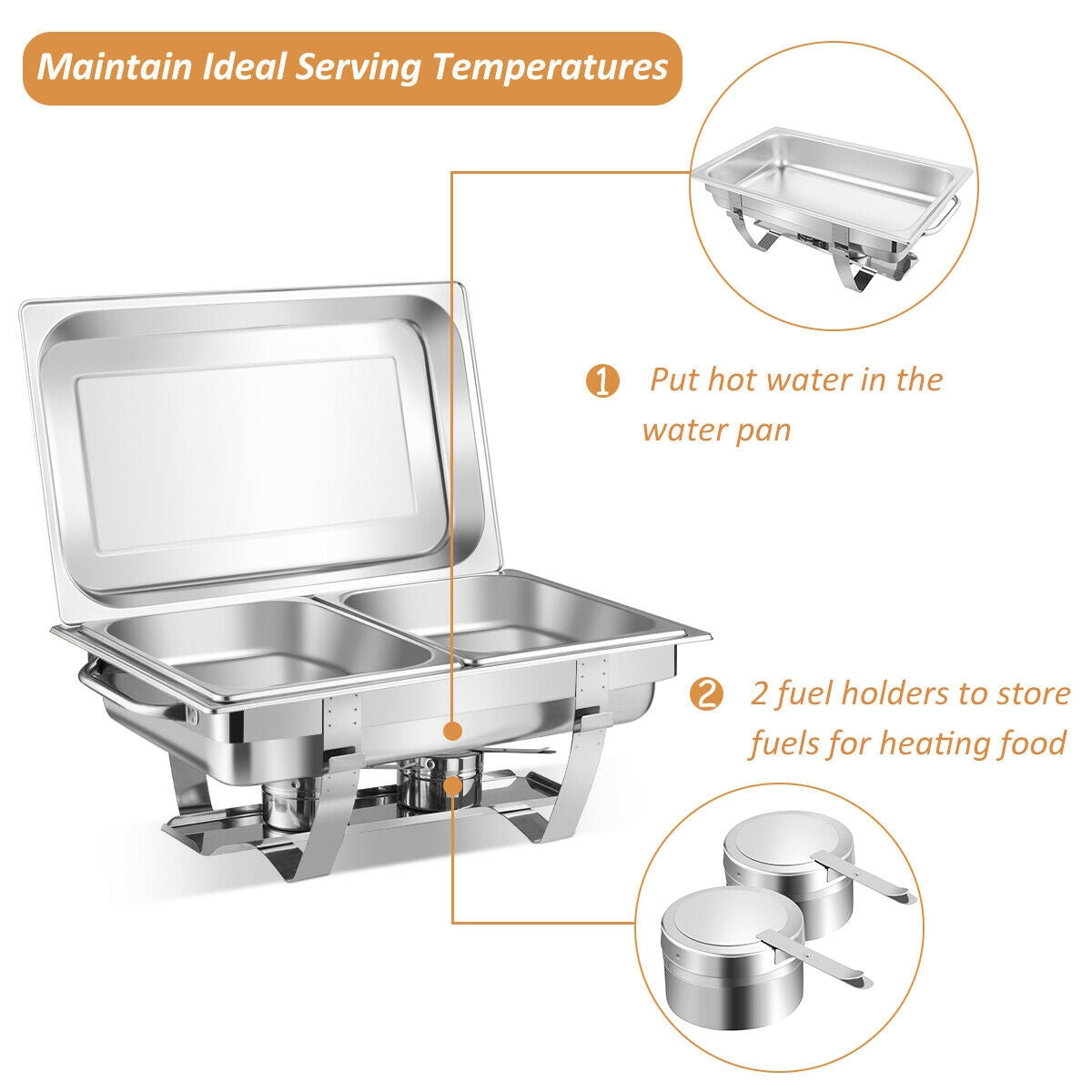 2 Packs Stainless Steel Full-Size Chafing DishÂ