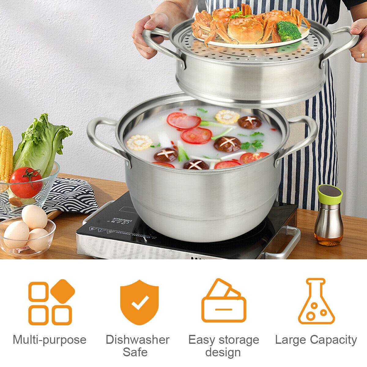 3 Tier Stainless Steel Cookware Pot Saucepot SteamerÂ