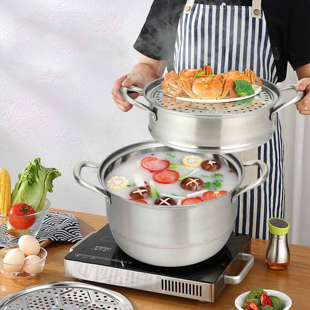 3 Tier Stainless Steel Cookware Pot Saucepot SteamerÂ