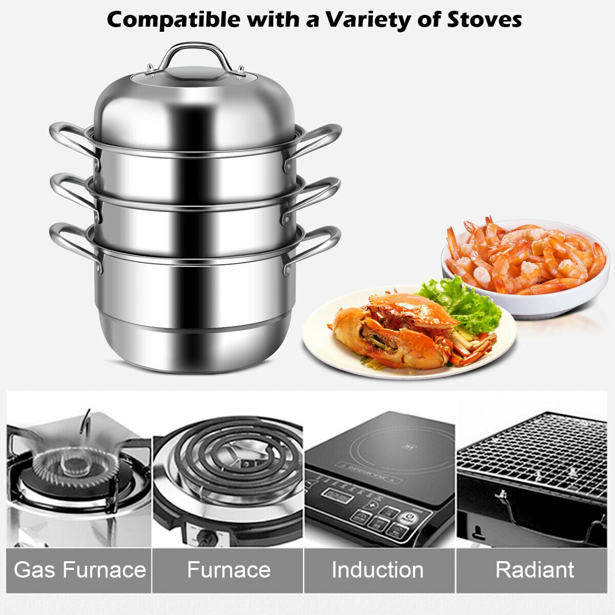 3 Tier Stainless Steel Cookware Pot Saucepot SteamerÂ