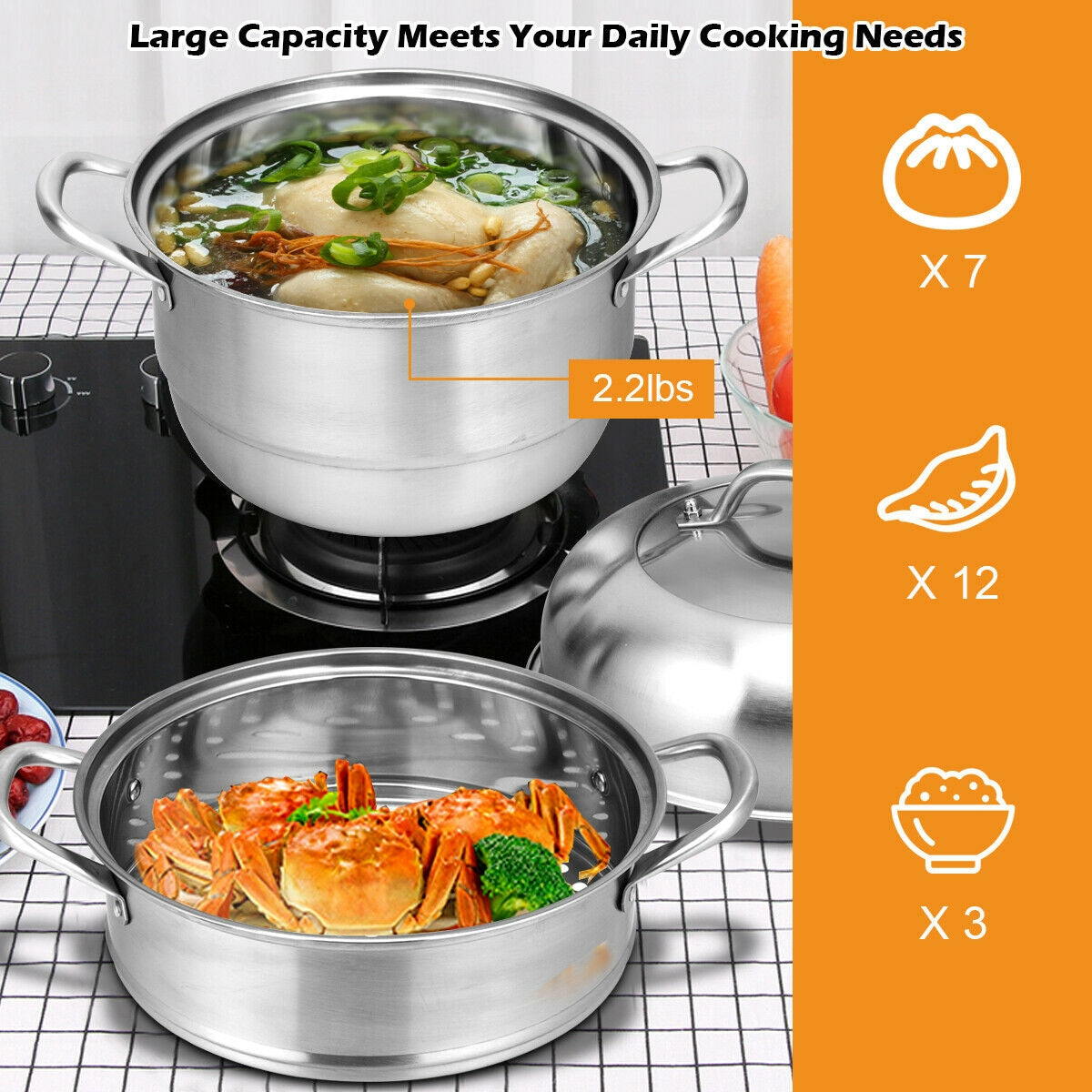3 Tier Stainless Steel Cookware Pot Saucepot SteamerÂ