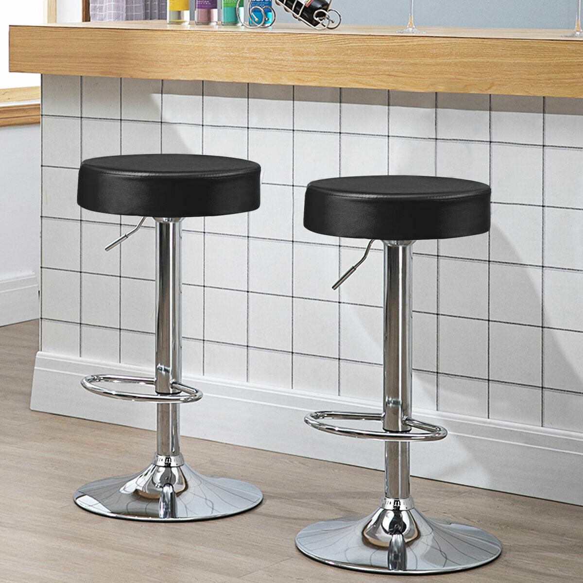 1 PC Round Bar Stool Adjustable Swivel Pub Chair-BlackÂ