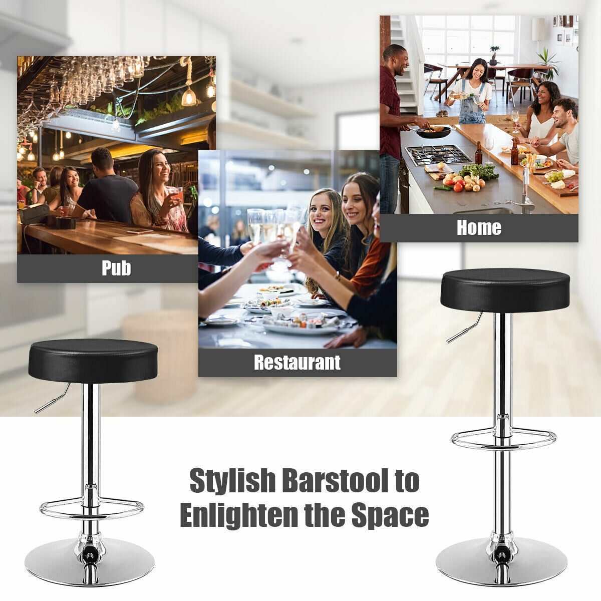 1 PC Round Bar Stool Adjustable Swivel Pub Chair-BlackÂ