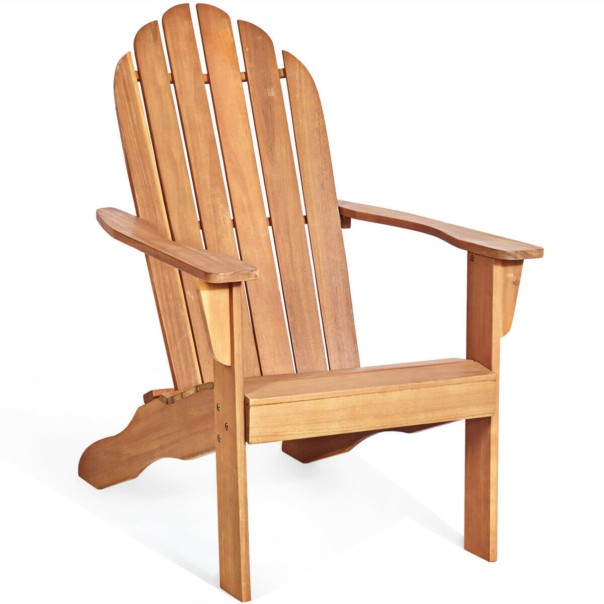 Acacia Wood Outdoor Adirondack Chair with Ergonomic Design-NaturalÂ
