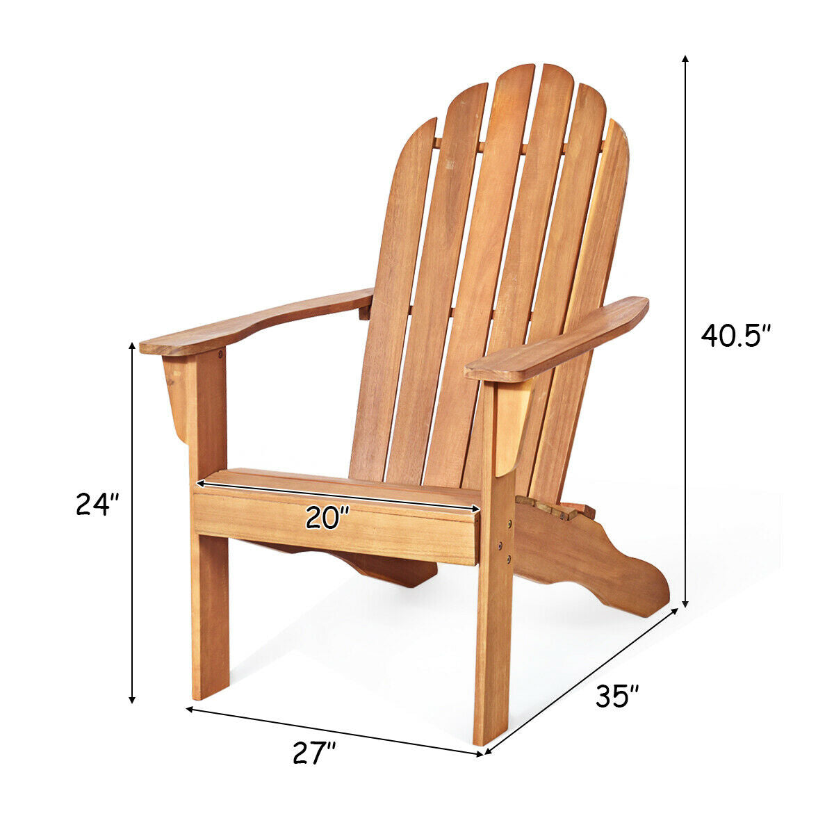 Acacia Wood Outdoor Adirondack Chair with Ergonomic Design-NaturalÂ