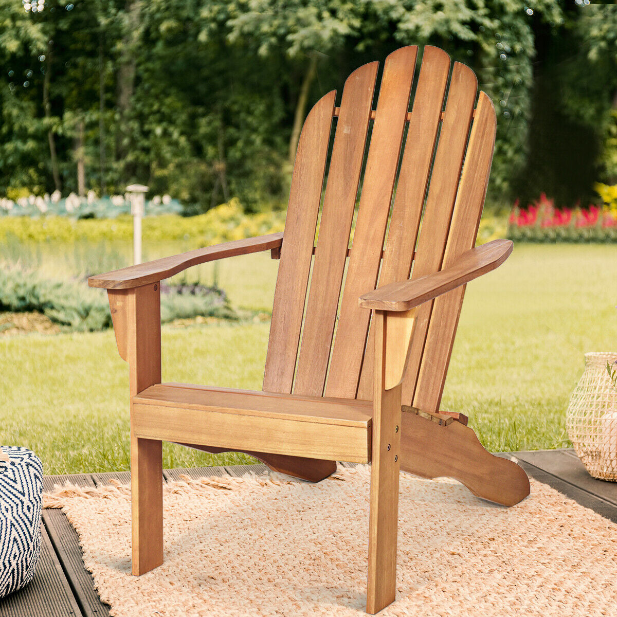 Acacia Wood Outdoor Adirondack Chair with Ergonomic Design-NaturalÂ