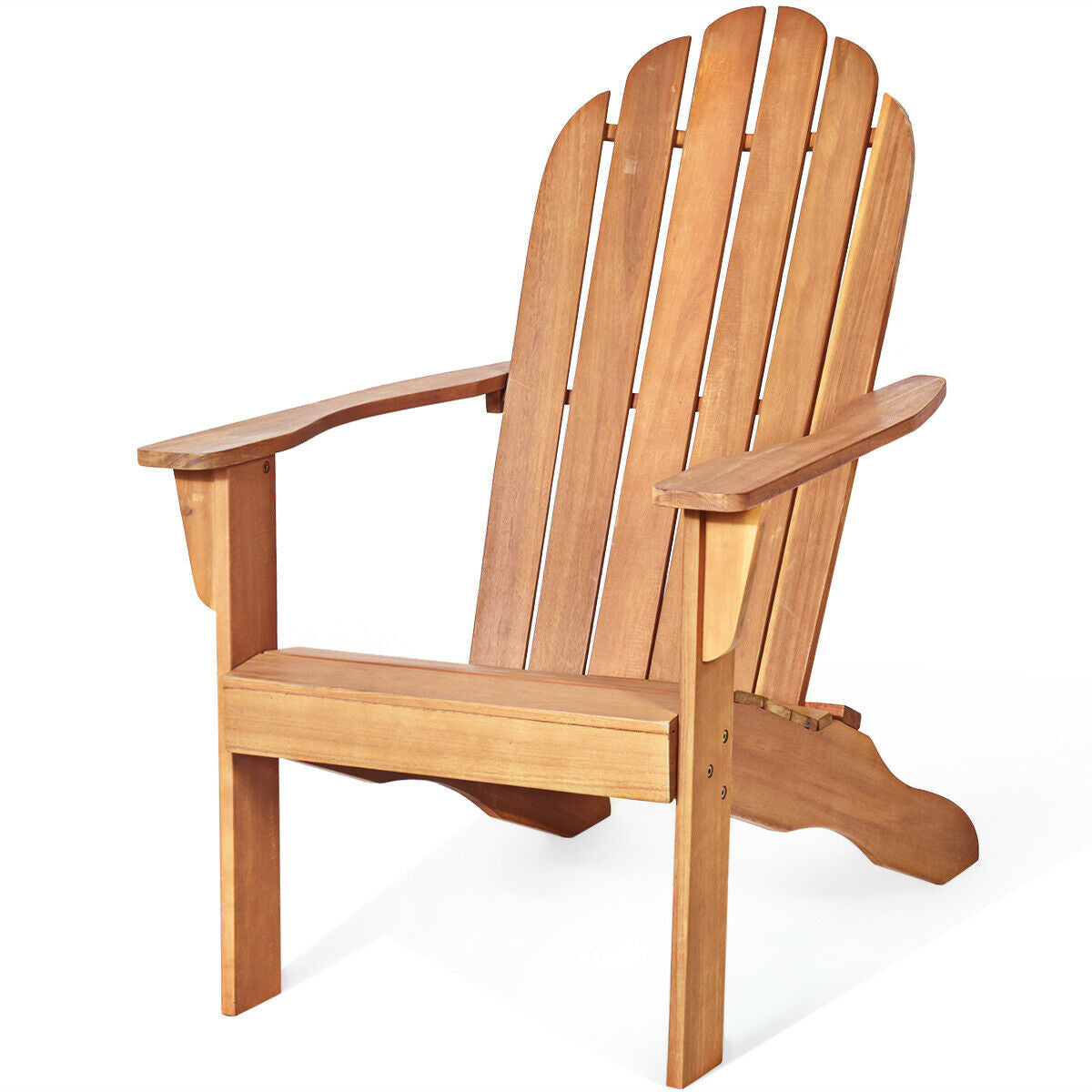 Acacia Wood Outdoor Adirondack Chair with Ergonomic Design-NaturalÂ
