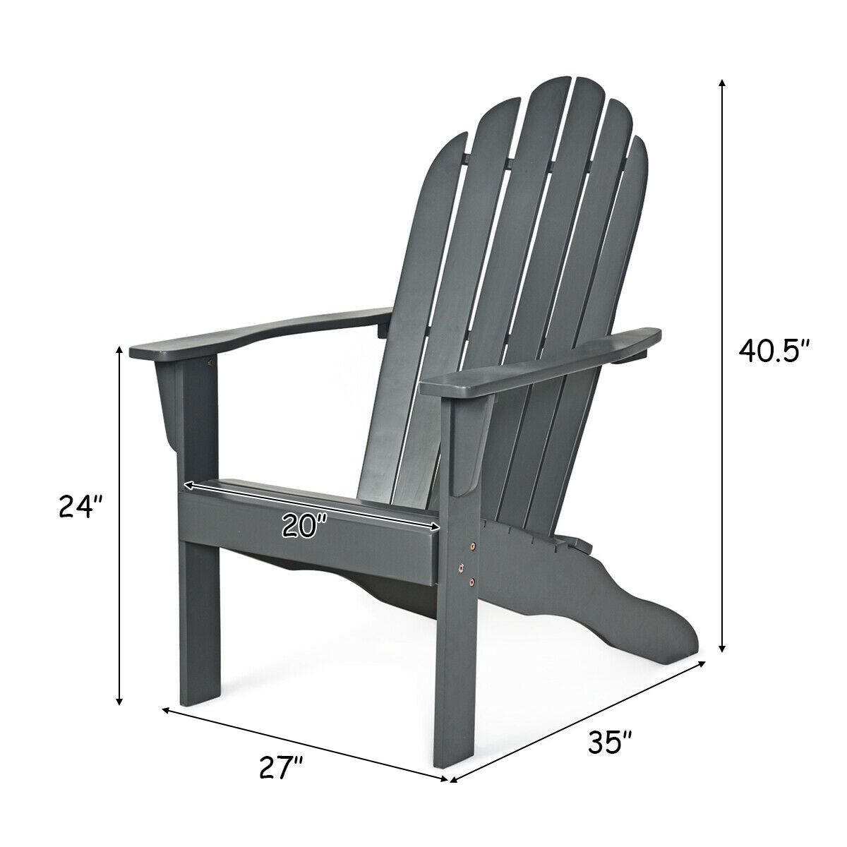 Acacia Wood Outdoor Adirondack Chair with Ergonomic Design-GrayÂ