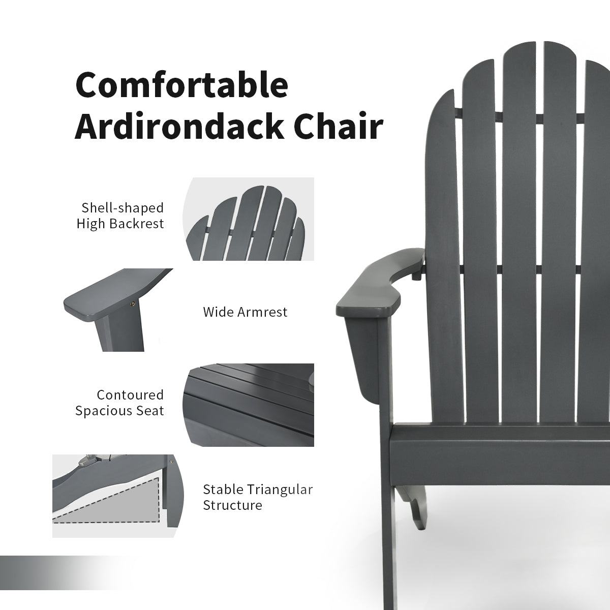Acacia Wood Outdoor Adirondack Chair with Ergonomic Design-GrayÂ