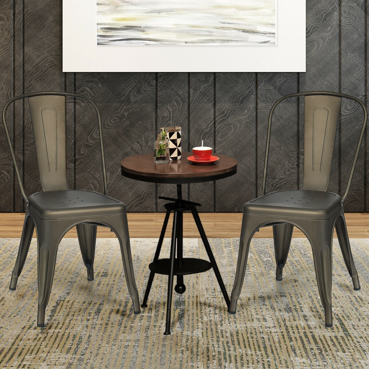 4 Pcs Modern Bar Stools with Removable Back and Rubber Feet-GunÂ