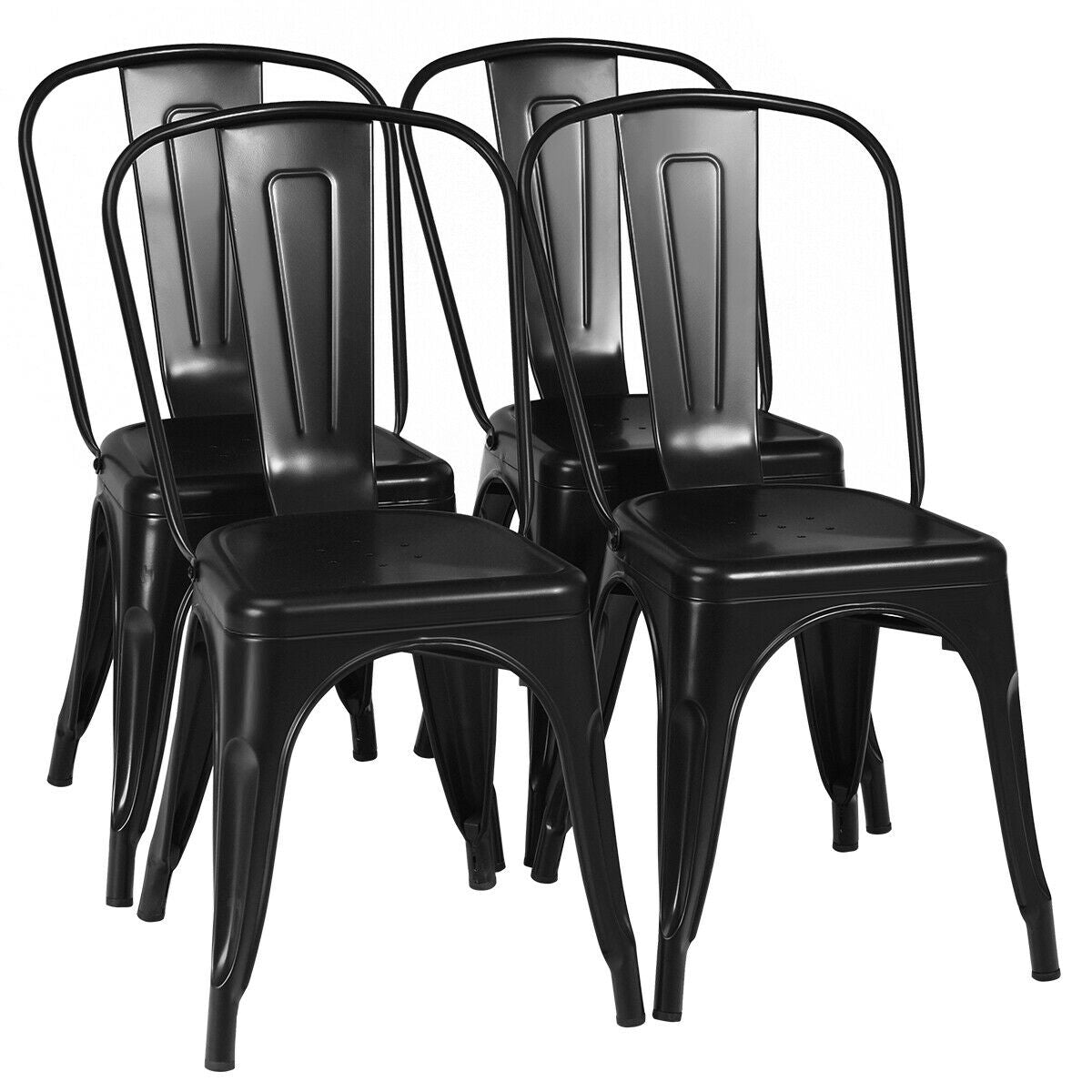 4 Pcs Modern Bar Stools with Removable Back and Rubber Feet-BlackÂ