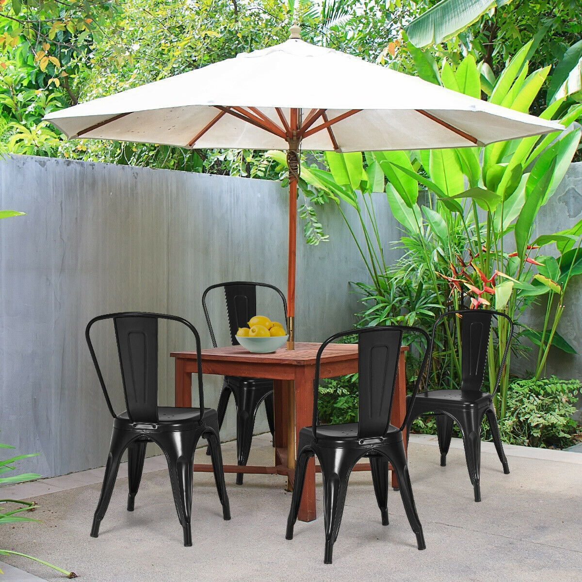 4 Pcs Modern Bar Stools with Removable Back and Rubber Feet-BlackÂ