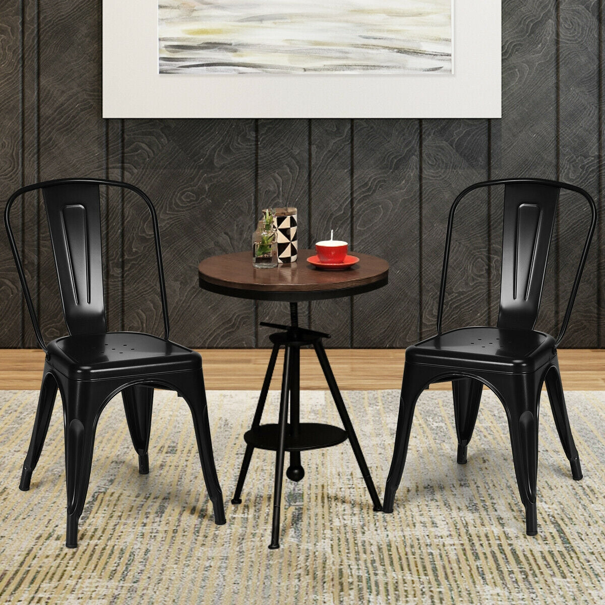 4 Pcs Modern Bar Stools with Removable Back and Rubber Feet-BlackÂ
