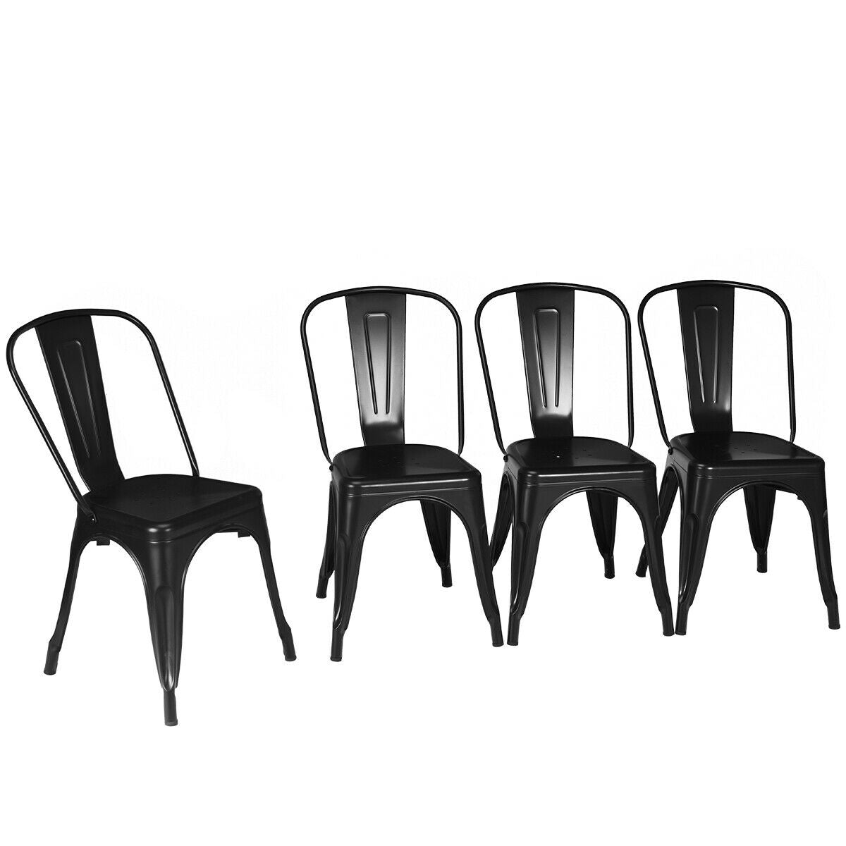 4 Pcs Modern Bar Stools with Removable Back and Rubber Feet-BlackÂ