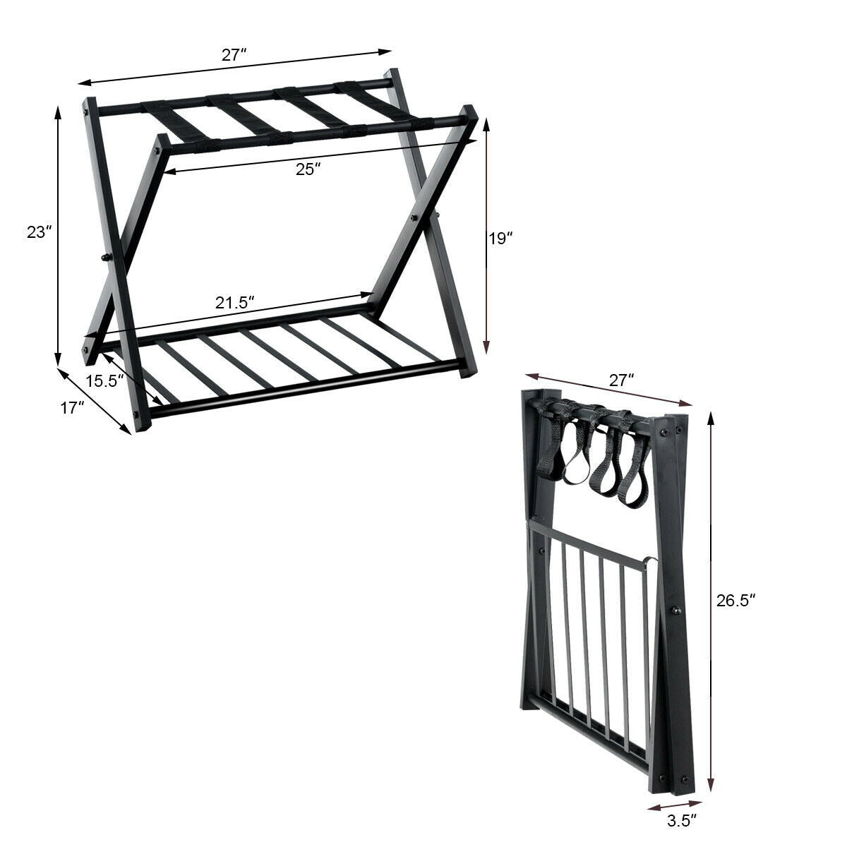 Set of 2 Folding Metal Luggage Rack SuitcaseÂ