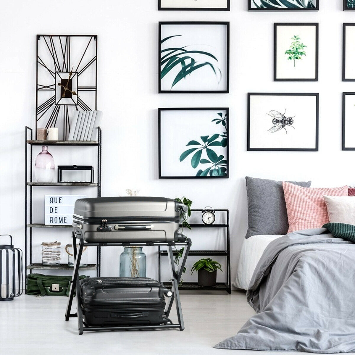 Set of 2 Folding Metal Luggage Rack SuitcaseÂ