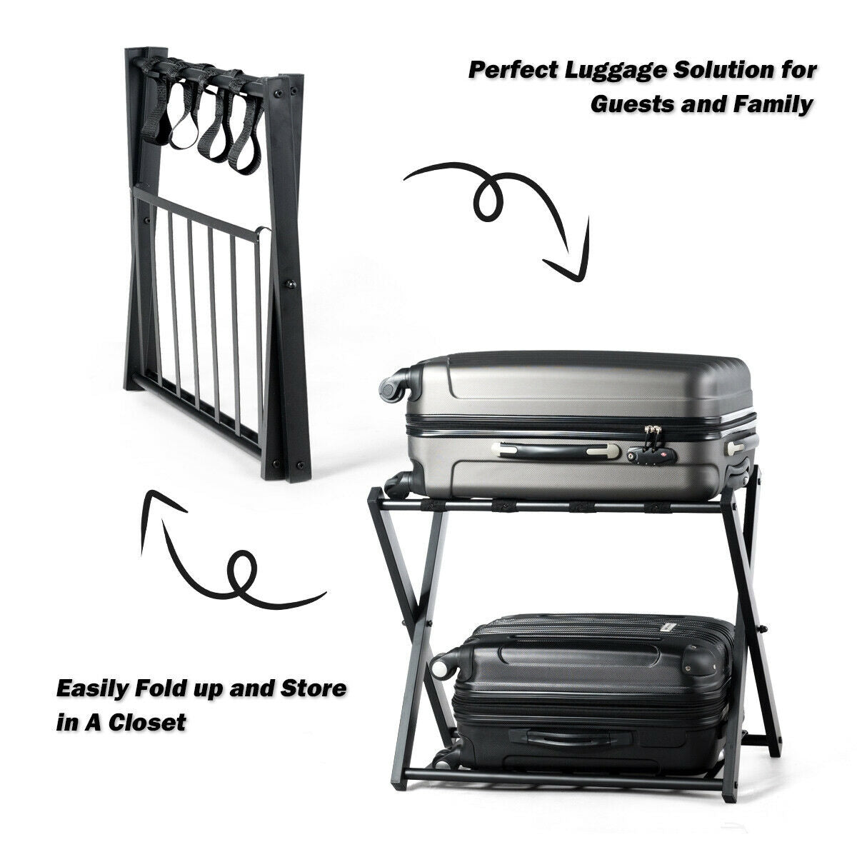 Set of 2 Folding Metal Luggage Rack SuitcaseÂ