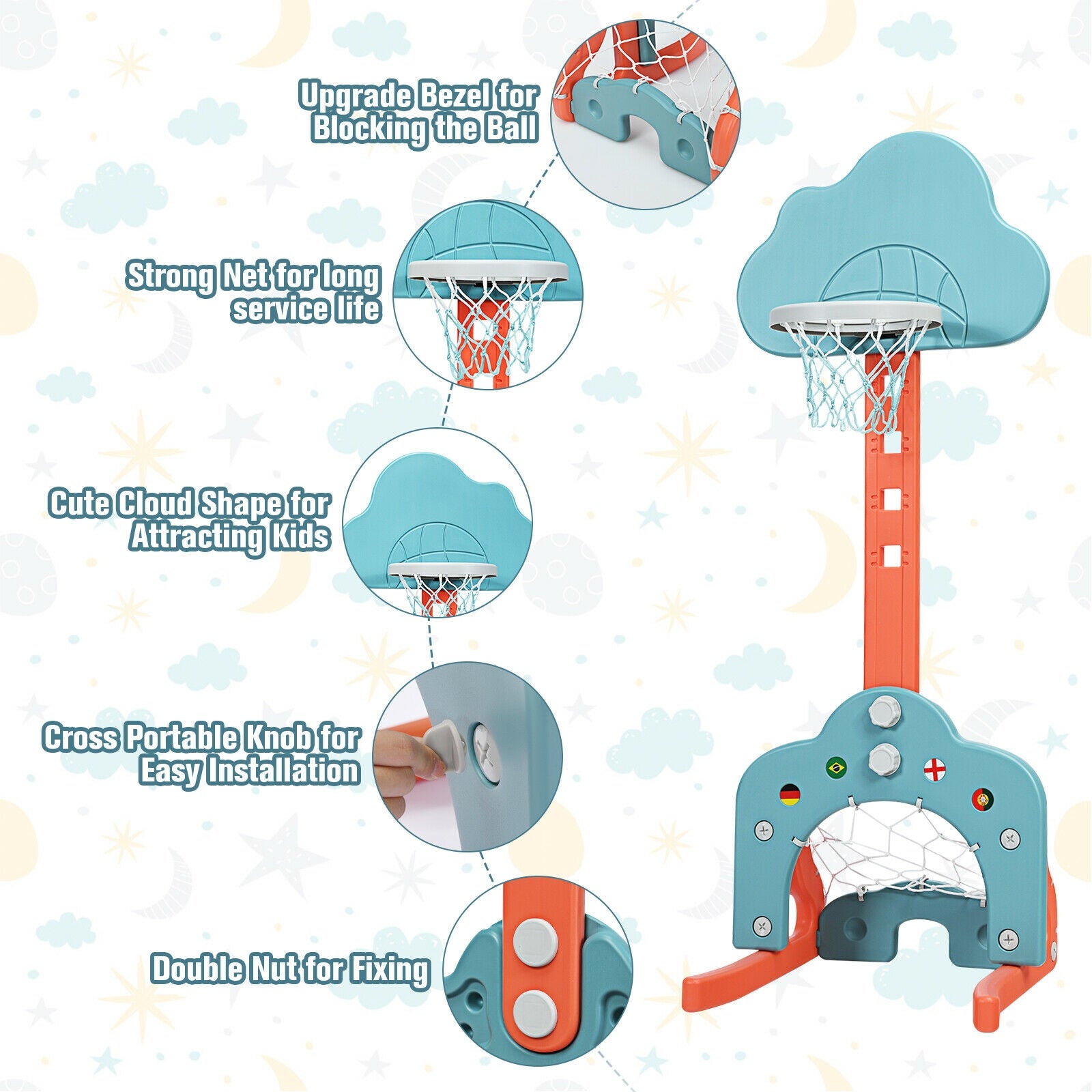 3-in-1 Kids Basketball Hoop Set with Balls-GreenÂ