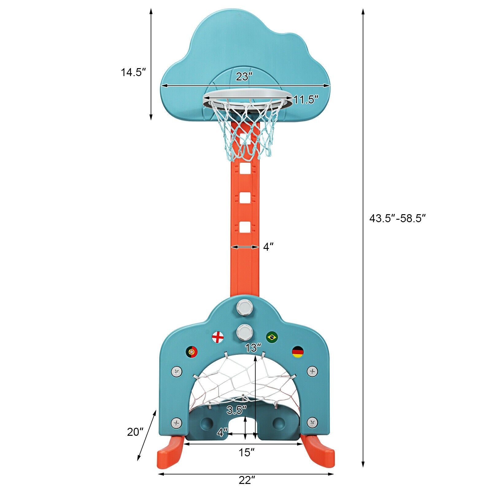 3-in-1 Kids Basketball Hoop Set with Balls-GreenÂ