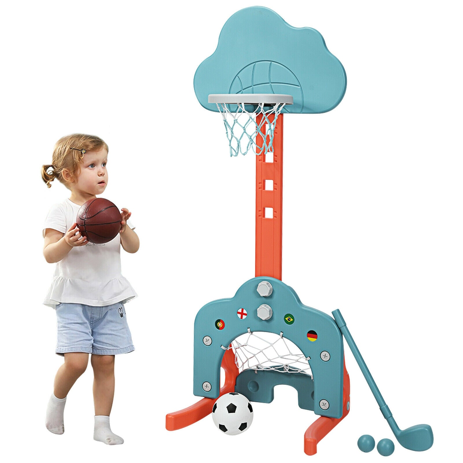 3-in-1 Kids Basketball Hoop Set with Balls-GreenÂ