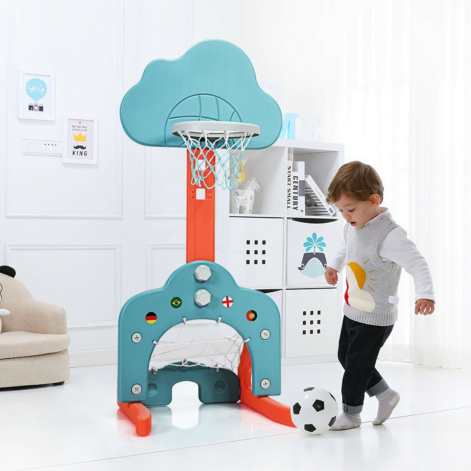 3-in-1 Kids Basketball Hoop Set with Balls-GreenÂ