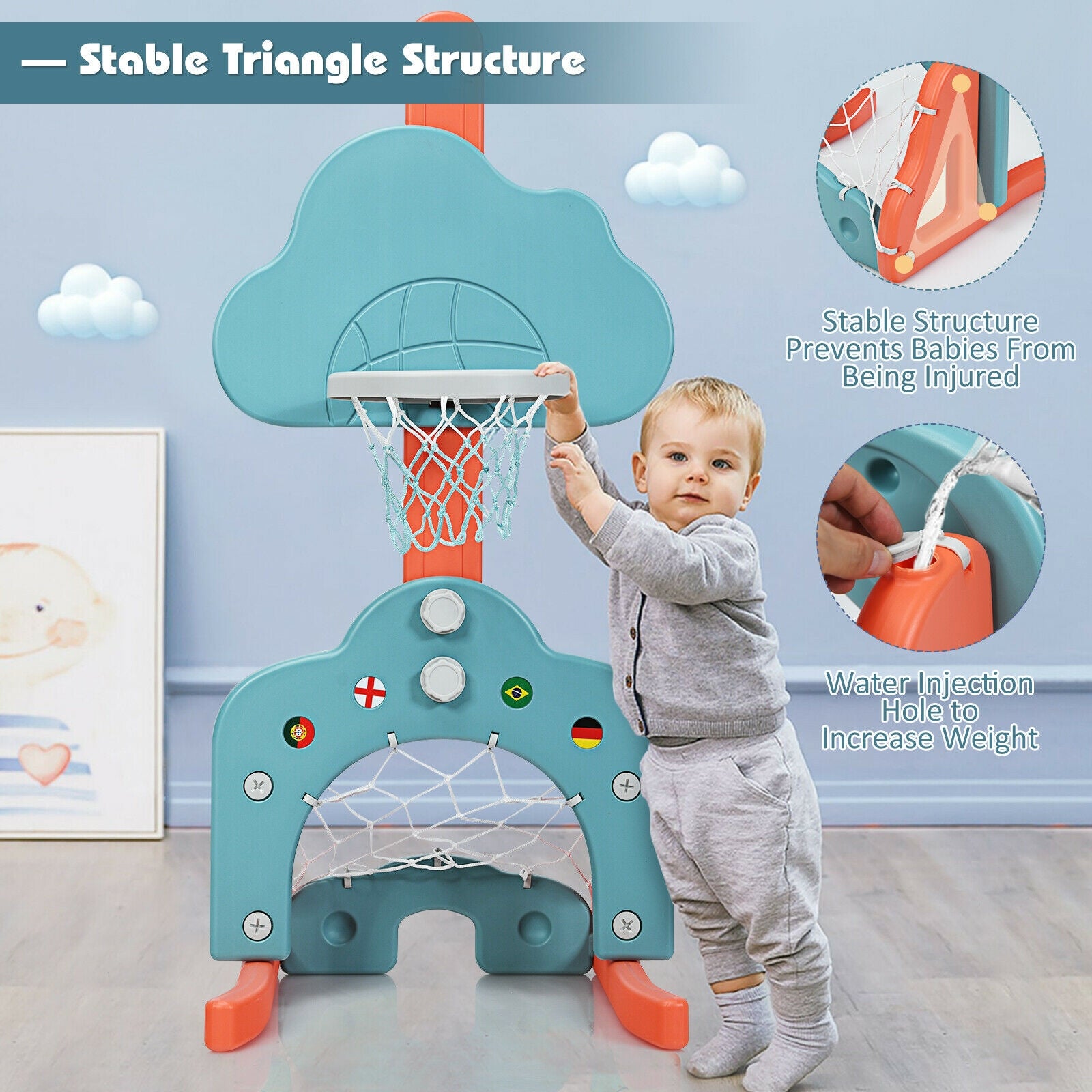 3-in-1 Kids Basketball Hoop Set with Balls-GreenÂ