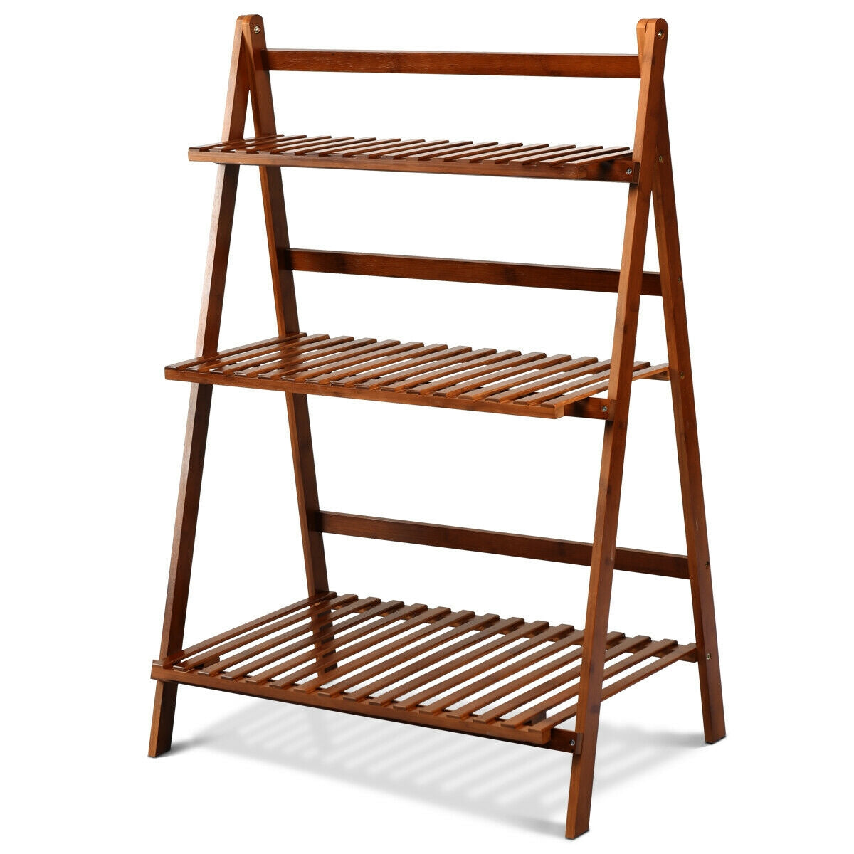 3-tier Folding Bamboo Flower Shelf -BrownÂ