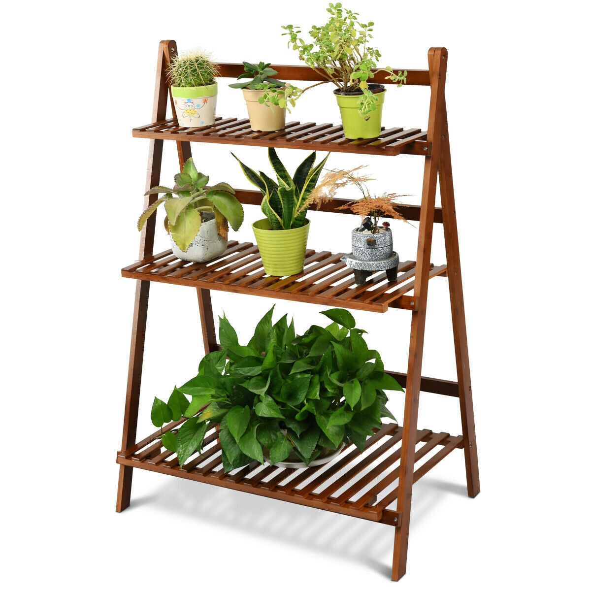 3-tier Folding Bamboo Flower Shelf -BrownÂ