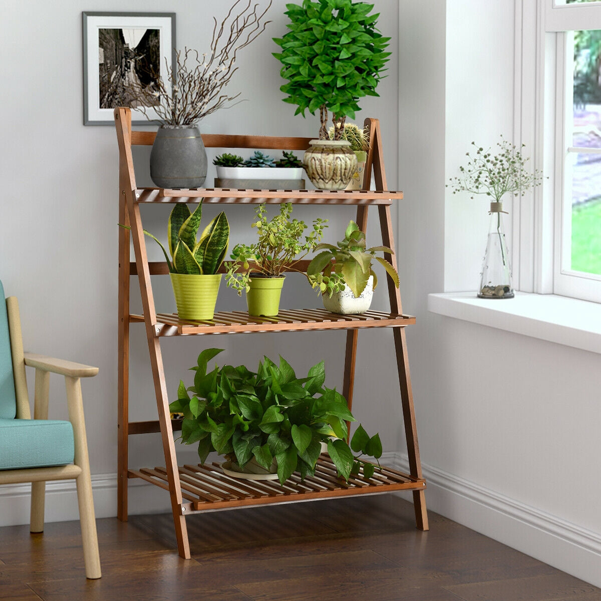 3-tier Folding Bamboo Flower Shelf -BrownÂ