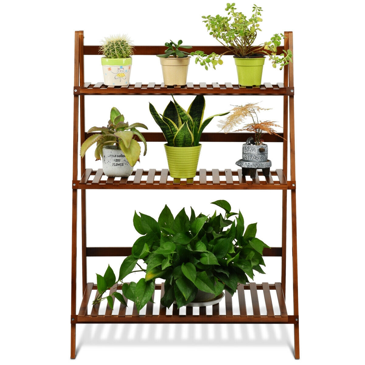 3-tier Folding Bamboo Flower Shelf -BrownÂ