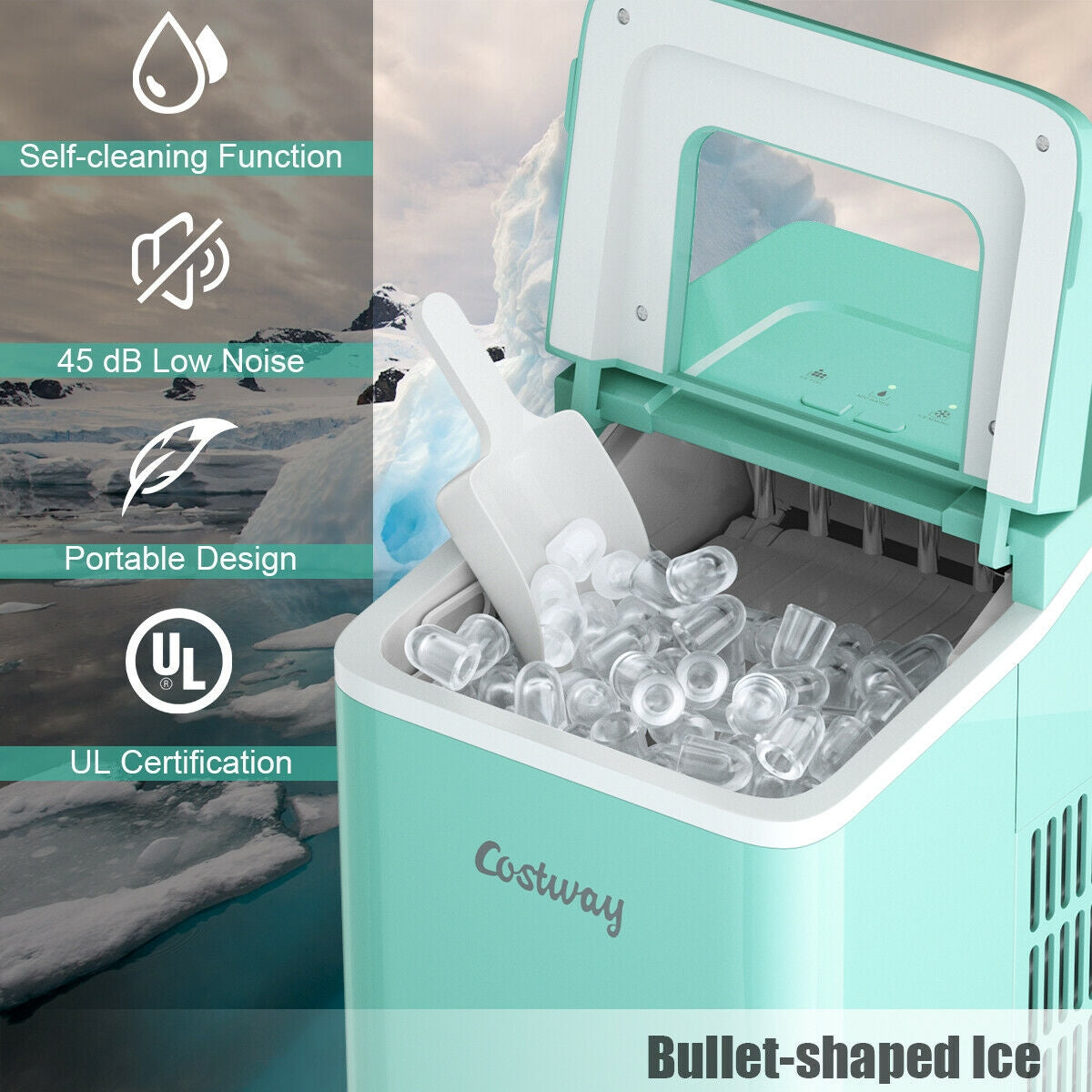 Portable Countertop Ice Maker Machine with Scoop-GreenÂ