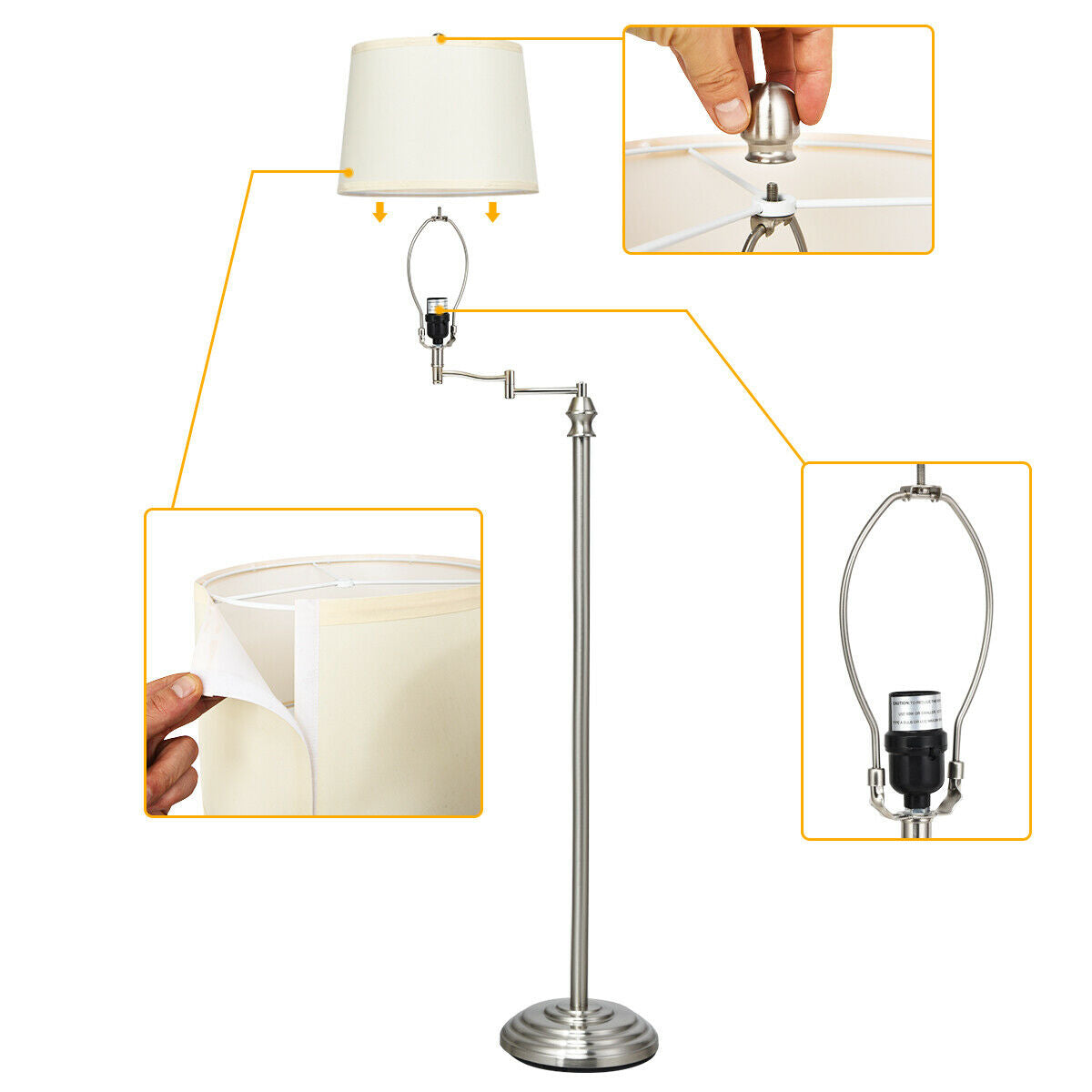 Swing Arm LED Floor Lamp with Hanging Fabric ShadeÂ