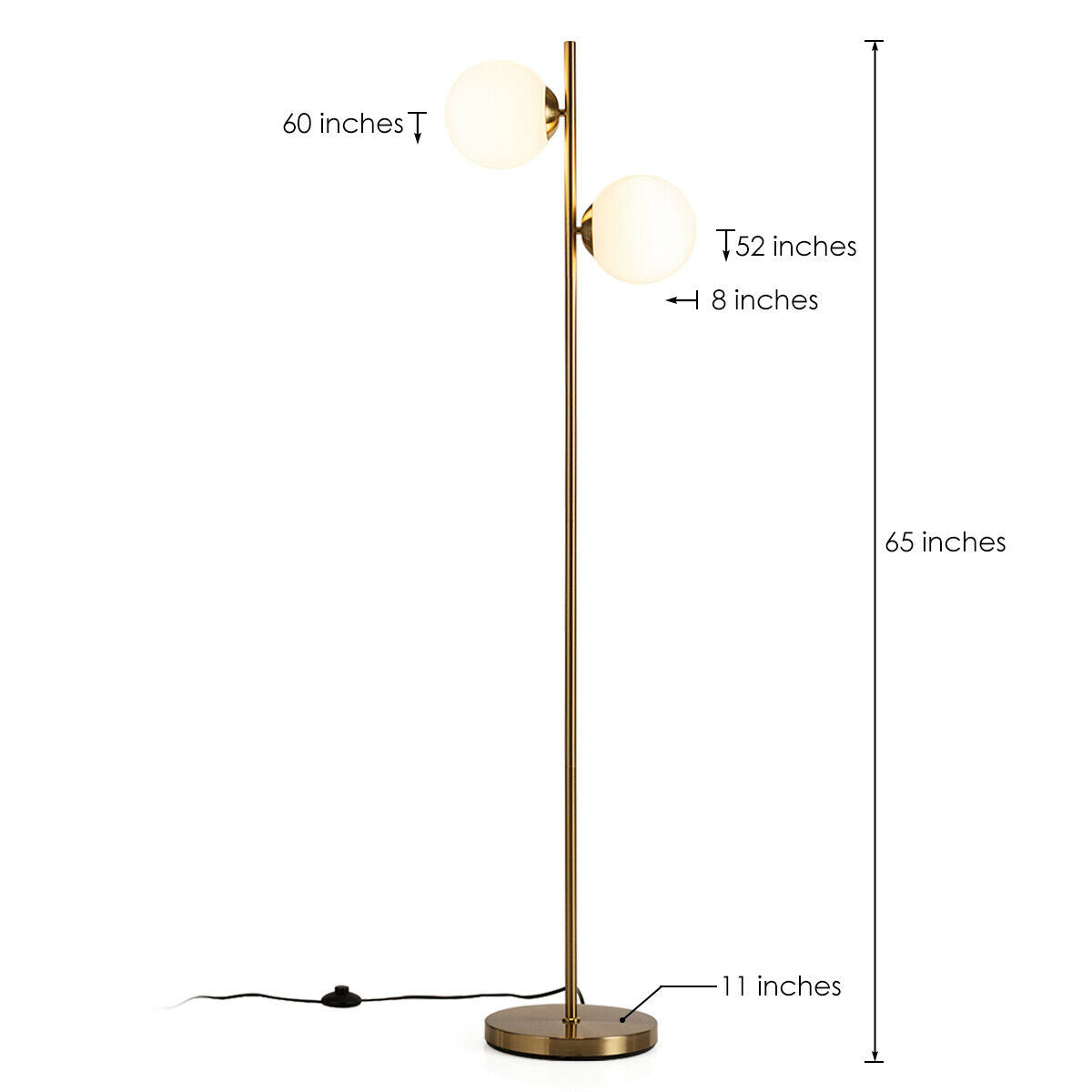 65 Inch LED Floor Lamp with 2 Light Bulbs and Foot Switch-GoldenÂ