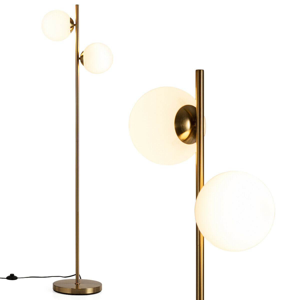 65 Inch LED Floor Lamp with 2 Light Bulbs and Foot Switch-GoldenÂ