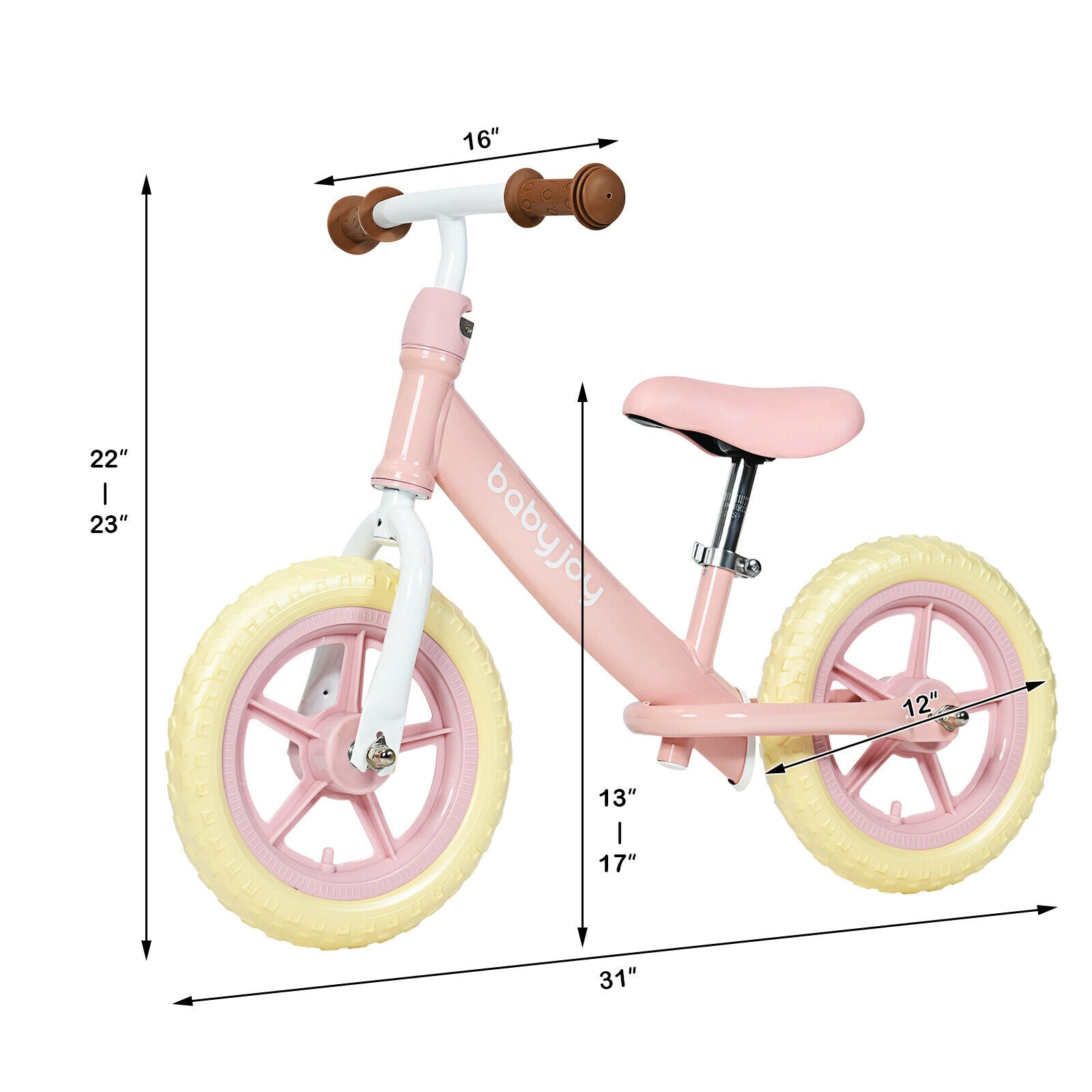 12 Inch Kids Balance No-Pedal Ride Pre Learn Bike with Adjustable Seat-PinkÂ
