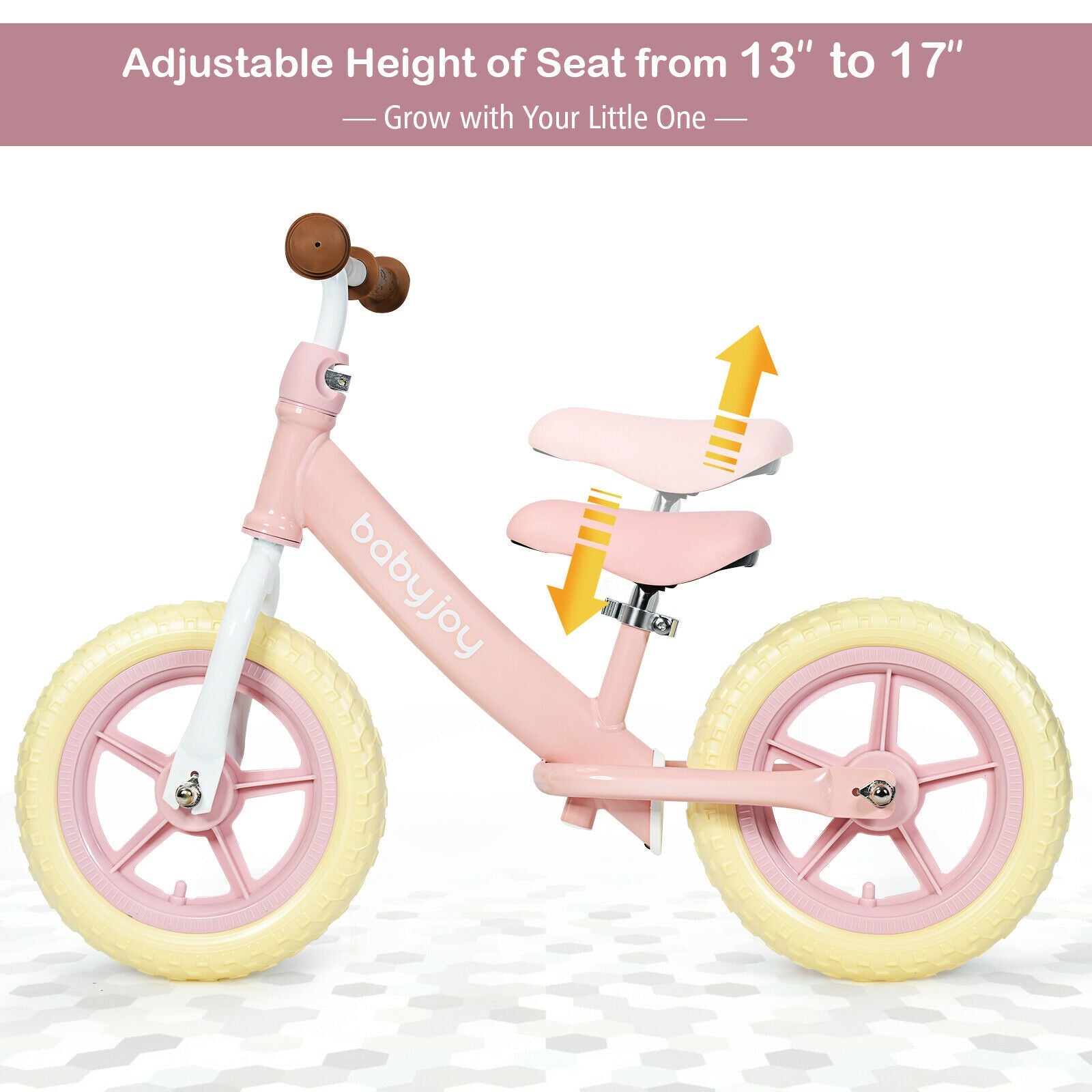 12 Inch Kids Balance No-Pedal Ride Pre Learn Bike with Adjustable Seat-PinkÂ