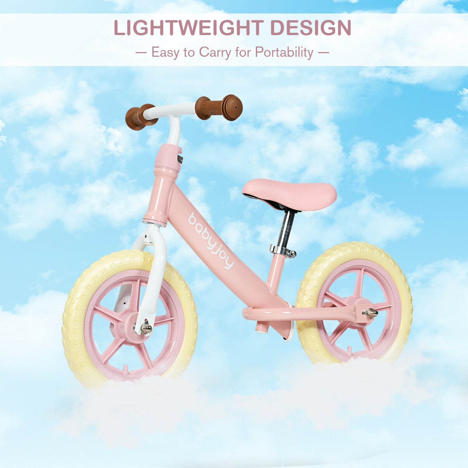 12 Inch Kids Balance No-Pedal Ride Pre Learn Bike with Adjustable Seat-PinkÂ