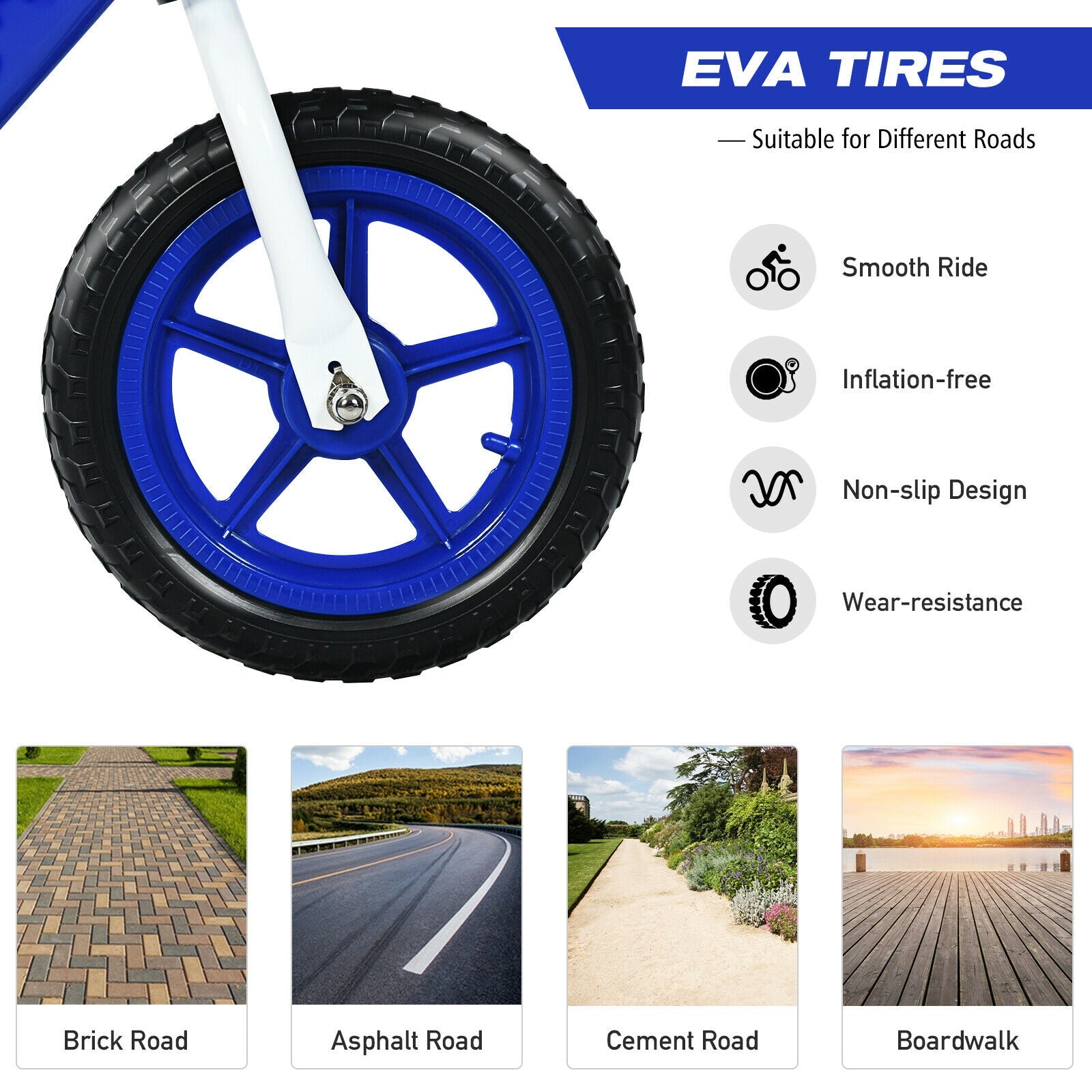 12 Inch Kids Balance No-Pedal Ride Pre Learn Bike with Adjustable Seat-BlueÂ