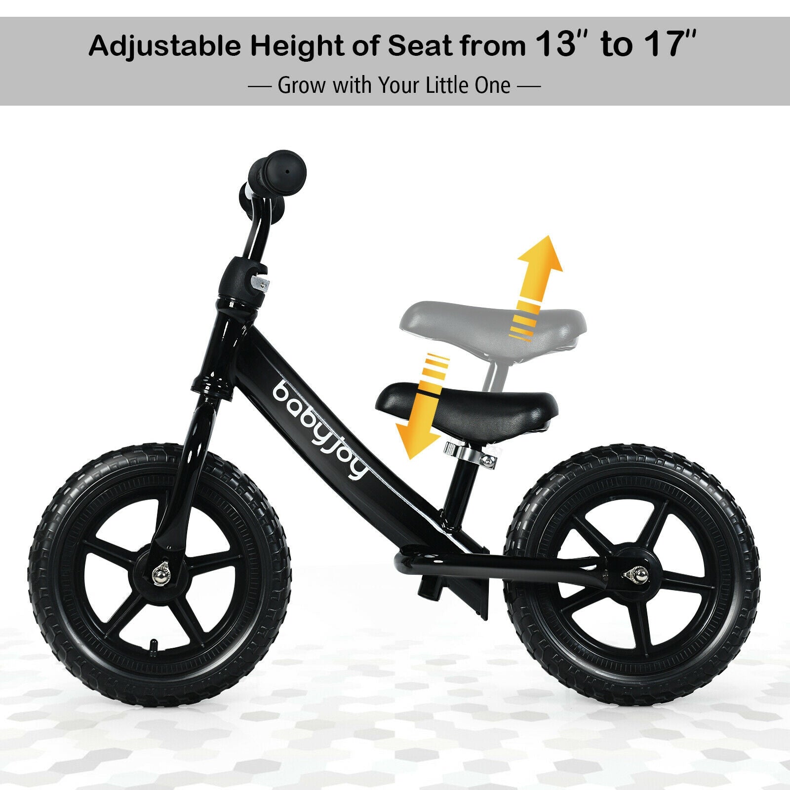 12 Inch Kids Balance No-Pedal Ride Pre Learn Bike with Adjustable Seat-BlackÂ