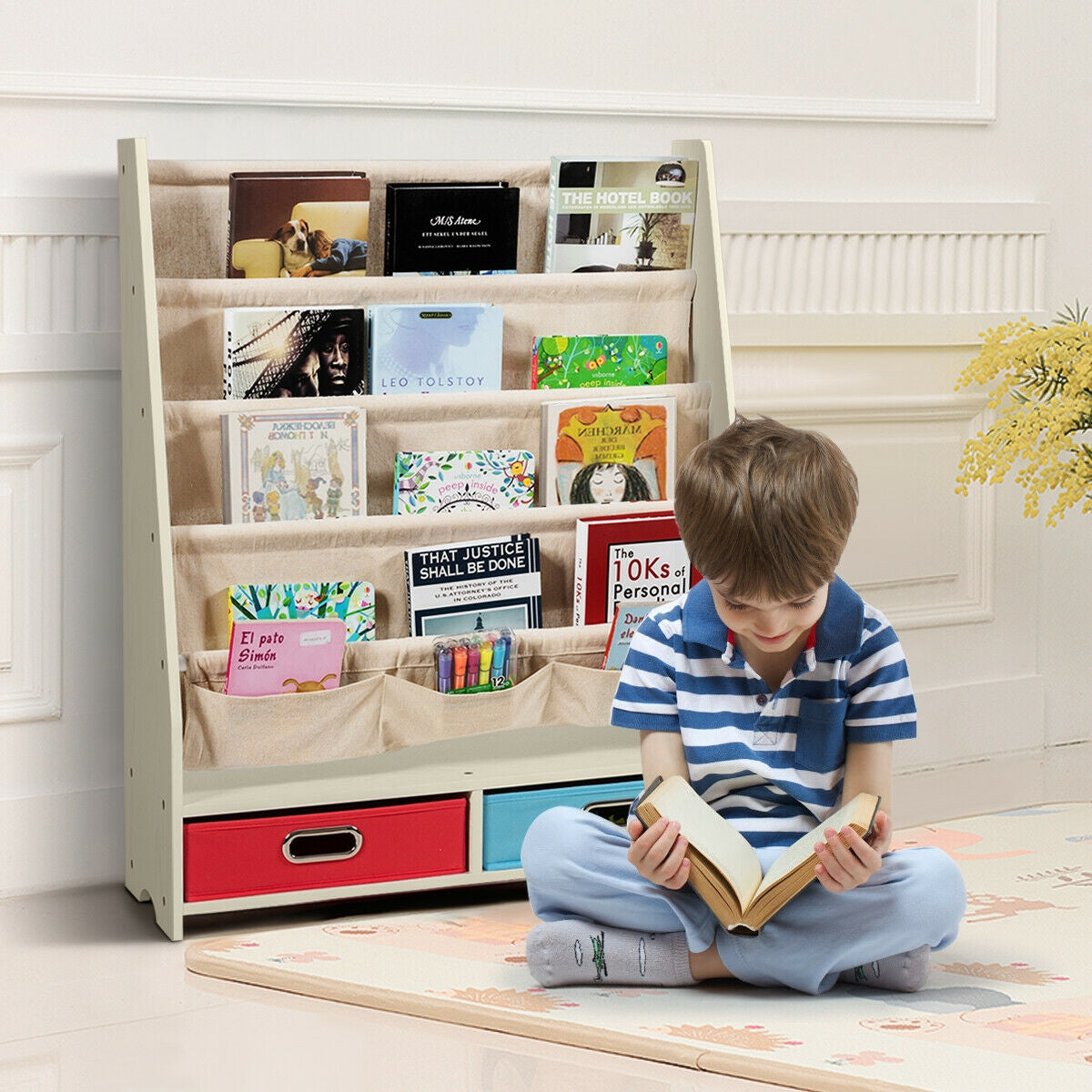 Kids Book and Toys Organizer Shelves-BeigeÂ