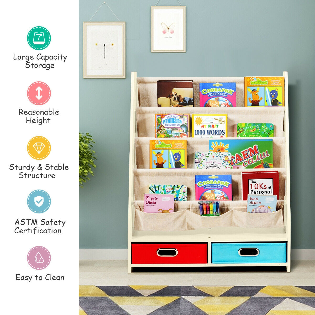 Kids Book and Toys Organizer Shelves-BeigeÂ