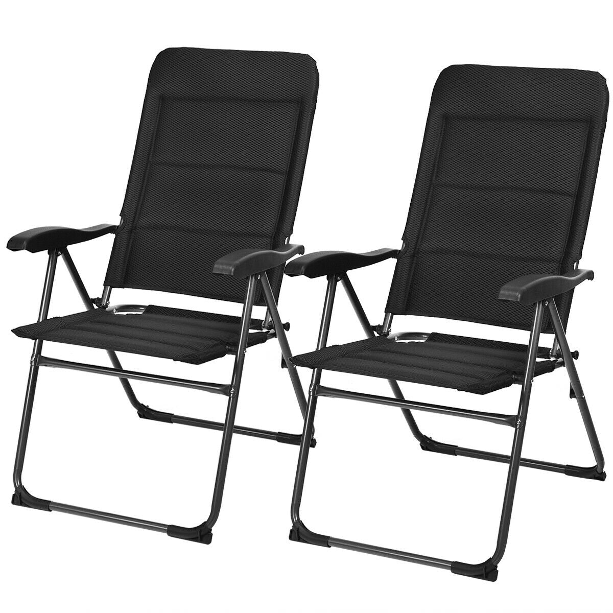 2 Pieces Outdoor Folding Patio Chairs with Adjustable Backrests for Bistro and Backyard-BlackÂ