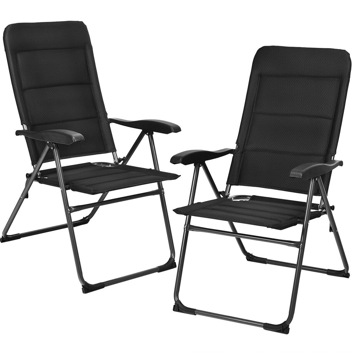 2 Pieces Outdoor Folding Patio Chairs with Adjustable Backrests for Bistro and Backyard-BlackÂ