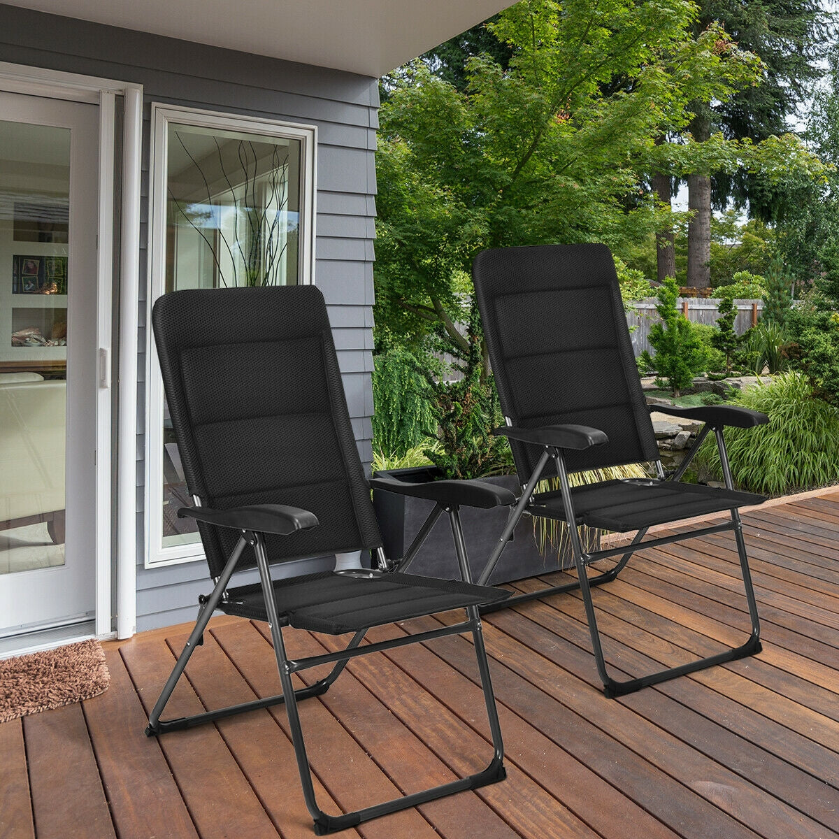 2 Pieces Outdoor Folding Patio Chairs with Adjustable Backrests for Bistro and Backyard-BlackÂ