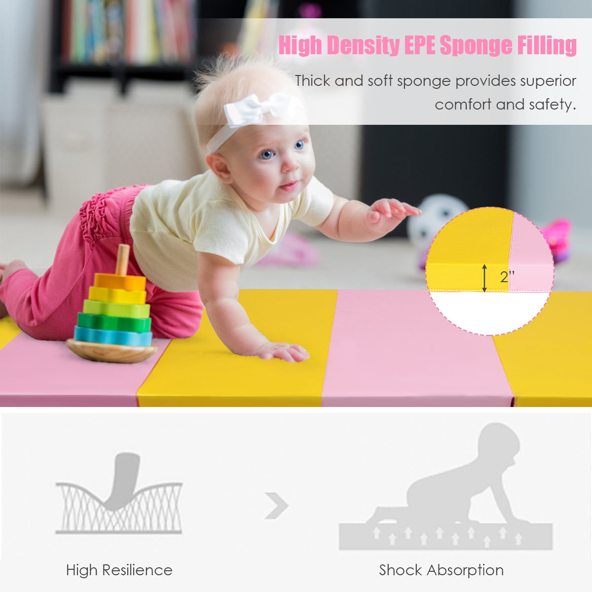 6 Feet x 2 Feet x 2.5 Inch 3-Fold Gymnastics Tumbling Fitness MatÂ