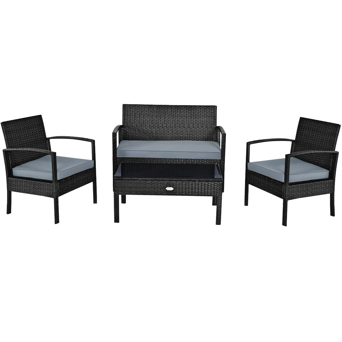 4 Pieces Patio Rattan Cushioned Furniture Set with Loveseat and Table-BlackÂ