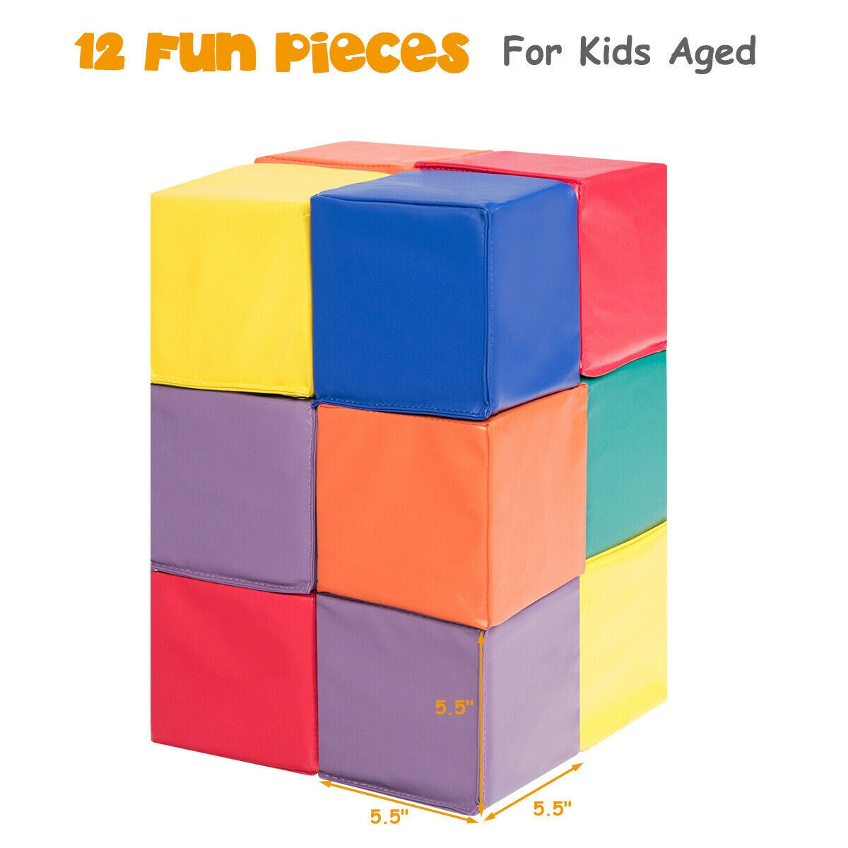 12 Pieces 5.5 Inch Soft Colorful Foam Building BlocksÂ
