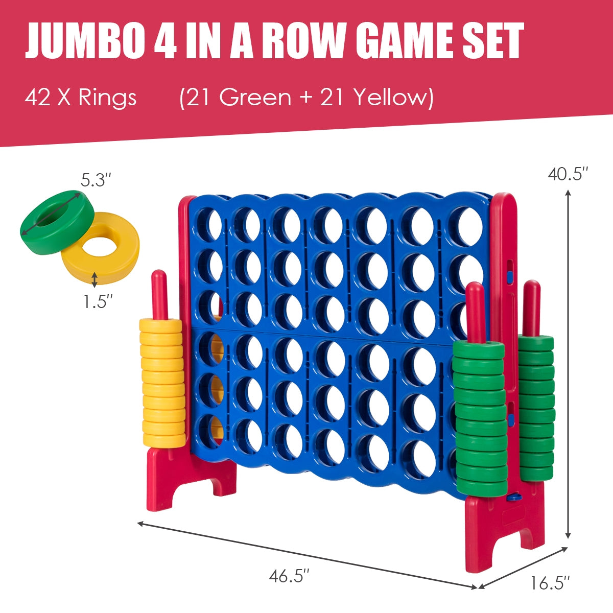 Jumbo 4-to-Score Giant Game Set with 42 Jumbo Rings and Quick-Release Slider-RedÂ