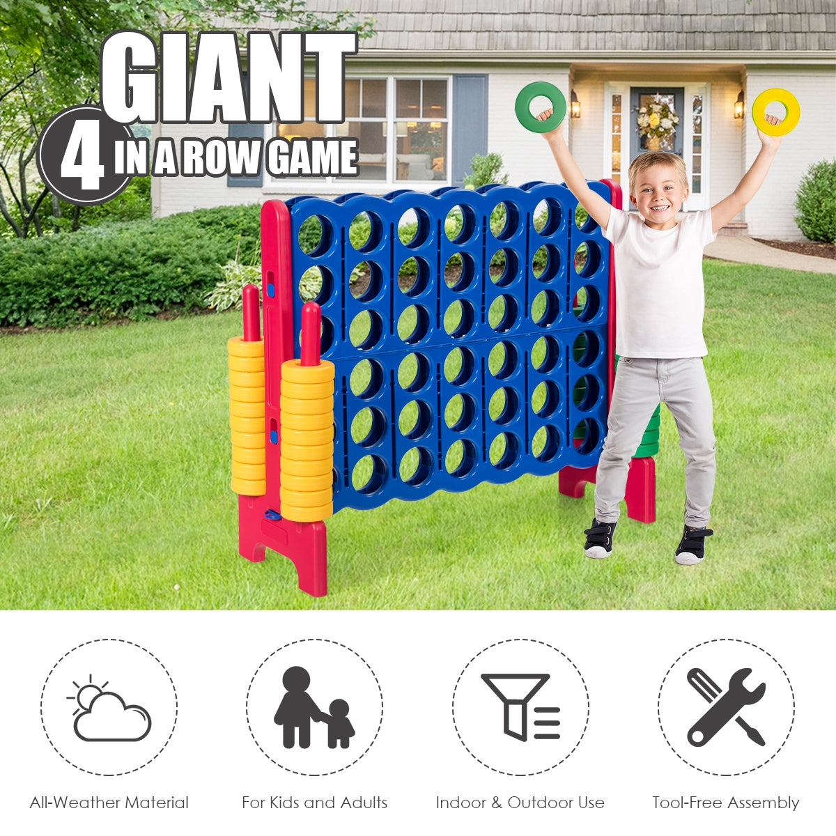 Jumbo 4-to-Score Giant Game Set with 42 Jumbo Rings and Quick-Release Slider-RedÂ