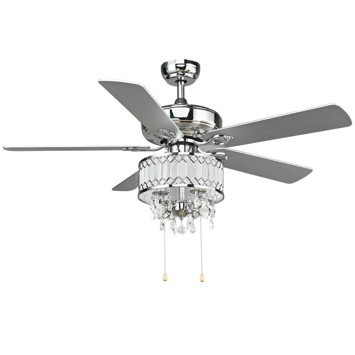 52 Inch Crystal Ceiling Fan Lamp w/ 5 Reversible Blades-SilverÂ